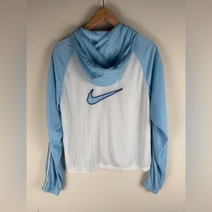 `Nike Youth Girls White/Blue Full Zip Hooded Mesh Track Jacket L (12-14) Adult S